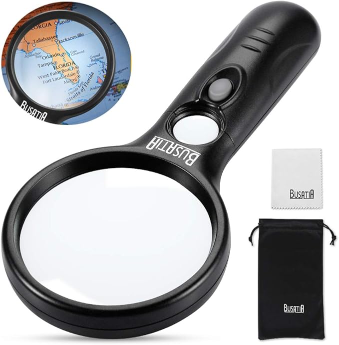 Magnifying Glass with Light, BUSATIA LED Illuminated Magnifier with 3X