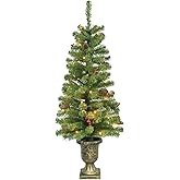 Maylaviu 4FT Artificial Potted Christmas Tree with Lights, Pre-lit Mini Christmas Tree with 50 LED Lights, Small Fake Spruce Tree with 140 Branch Tips, Pine Cones&Red Berries, Battery Operated