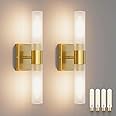 Coinmit Gold Wall Sconces Set of 2, Modern Bathroom Sconces Wall Lighting Vanity Light Fixtures with Frosted Glass, Brushed Brass Wall Mount Lights for Living Room Corridor Bedroom Stairs