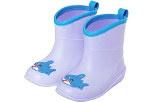 FUNCOO PLUS Toddler Kids Rain Boots Baby Rain Shoes Children Easy On Waterproof Boots for Boys and Girls