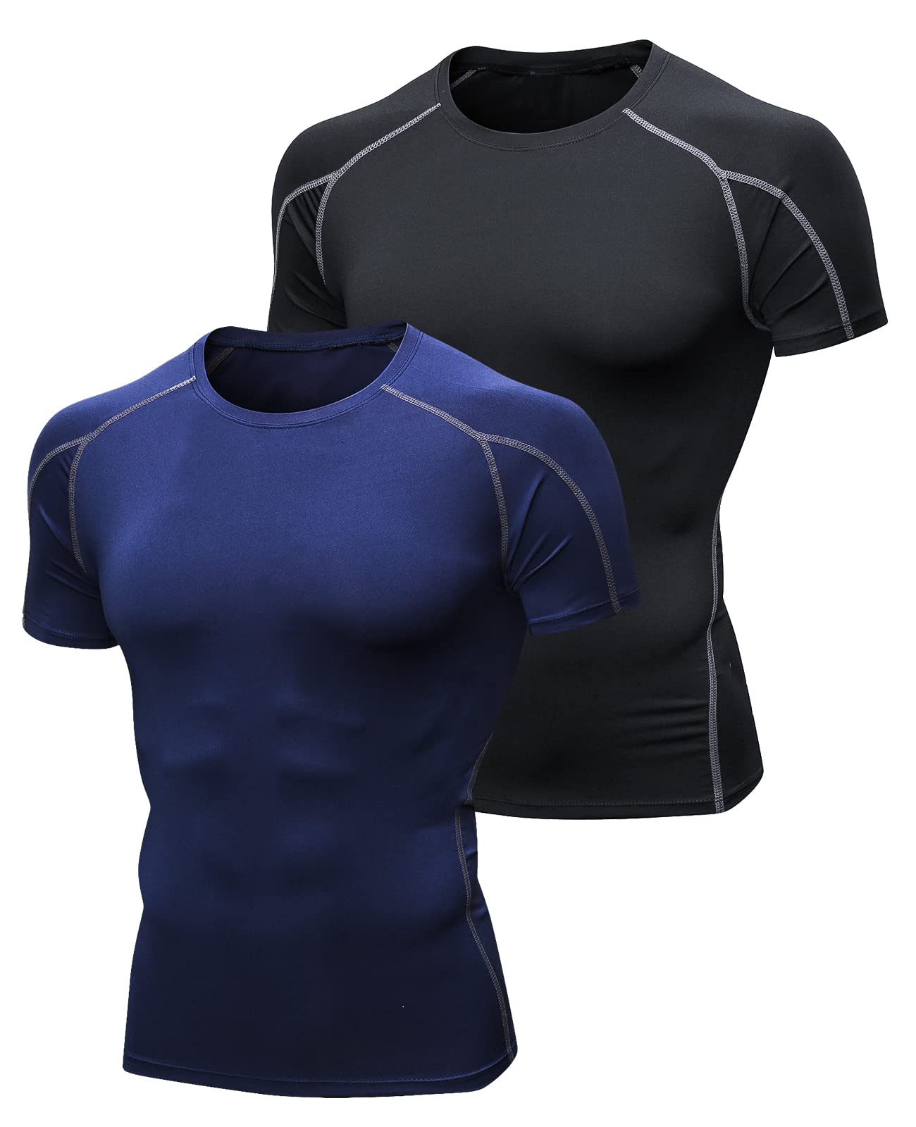 Niksa 2 Pack Short Sleeve Compression Shirts，Gym Tops for Mens Sports T-Shirts Clothing Running Base Layers Top Fitness Athletic Training Workout