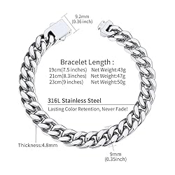Stainless Steel Mens Women Chain Bracelet 9mm 23cm
