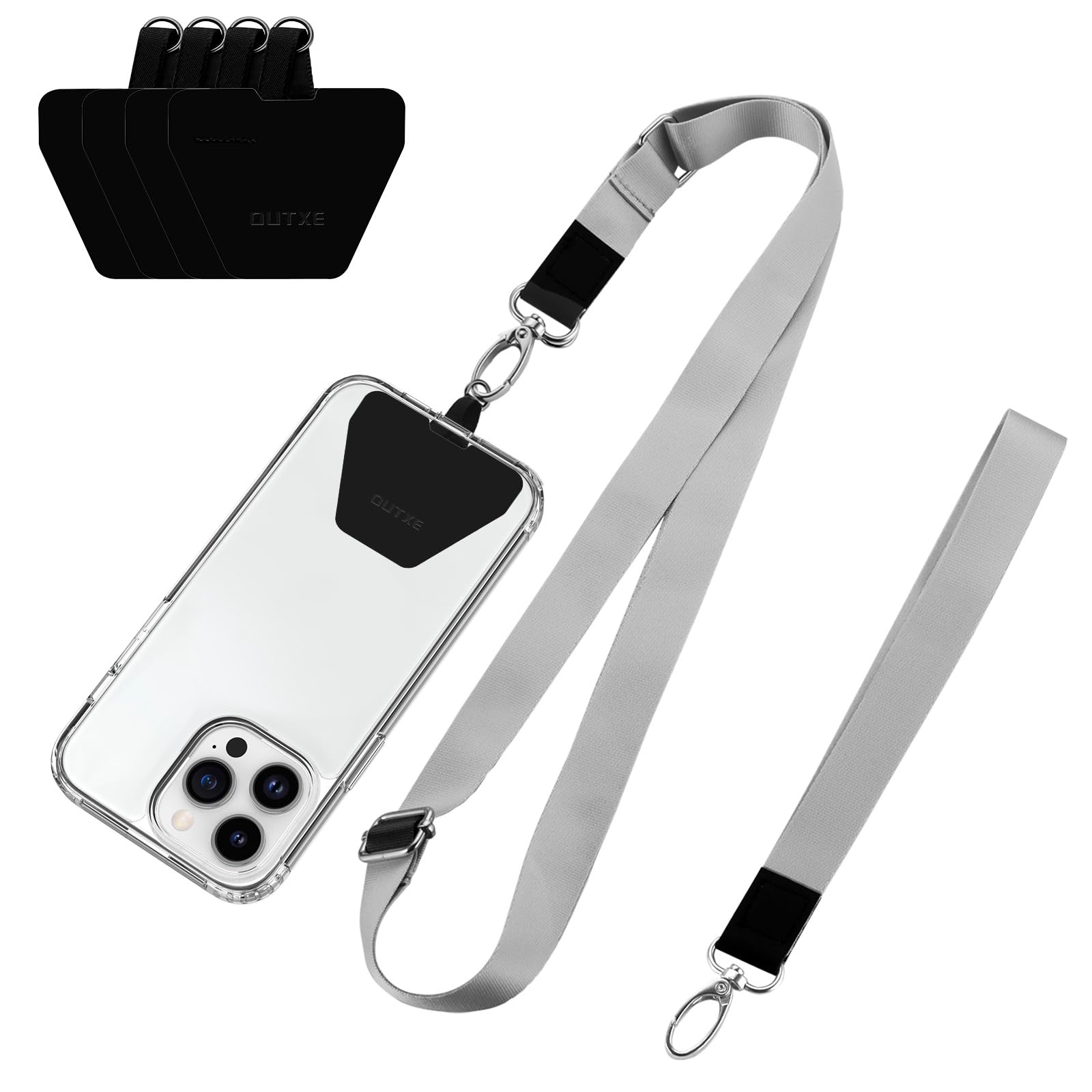 OUTXE Phone Lanyard - 4× Pads, 1× Adjustable Neck Strap, 1× Wrist Strap, Nylon, Compatible with All Smartphone
