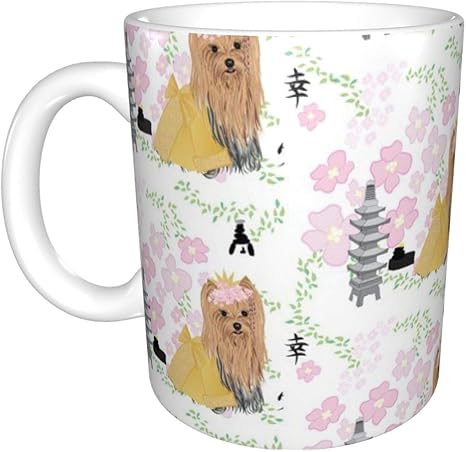 Amazon マグカップ ヨークシャーテリア 桜 お寺 コーヒーカップ セラミック 陶器 330ml 白 熱に強い 軽量 使い勝 手良い 水筒 おしゃれ 男性 女性 水筒 マグボトル オンライン通販