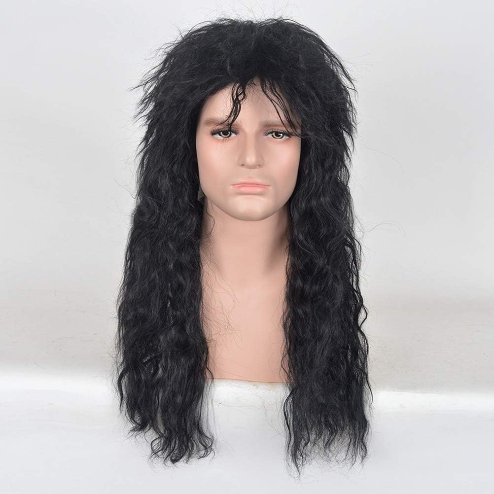 Lurrose Retro Rock Style 80s Wigs Long Curly Male Wigs Punk Heavy