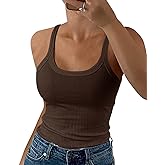 GEMBERA Women Spaghetti Strap Scoop Neck Ribbed Tank Tops Slim Fitted Cotton Camisole Basic Sleeveless Layering Shirts