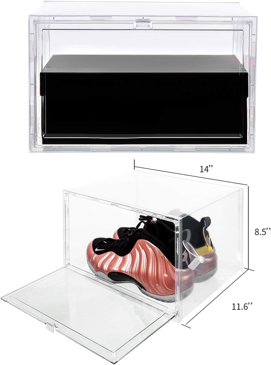 stackable clear shoe drawers on Storage Organization Black See Spring Sneaker Storage Boxes Clear Stackable Sneakers Boxes Sneaker Cases For Sneakerheads Shoe Organizers Containers Pack Of 4 Clothing Closet Storage