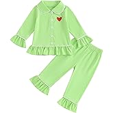 Multitrust Baby Girls Ruffled Cotton Pajamas Set Long Sleeve Button Down Shirts and Flared Pants Matching Pj Sets Sleepwear