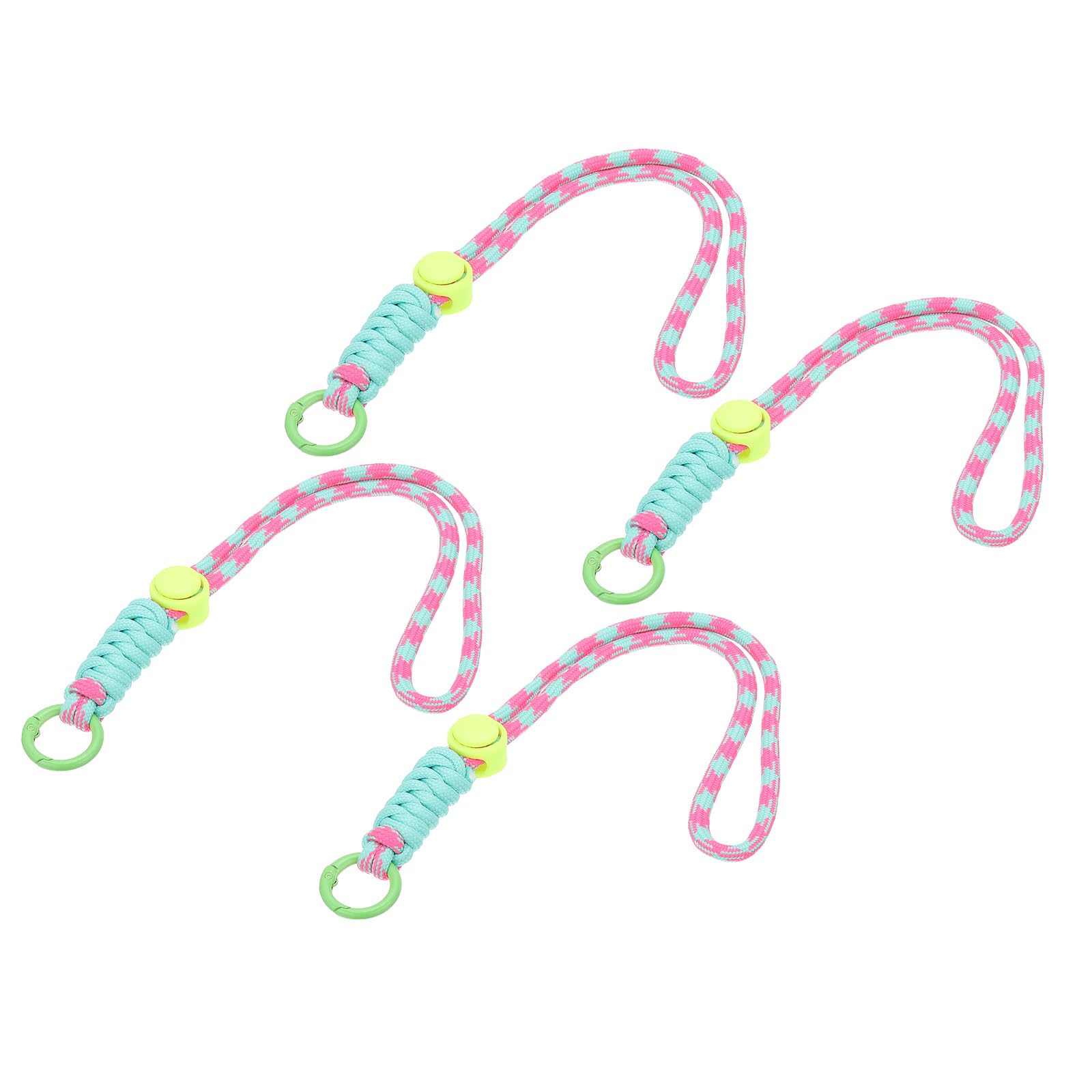 PATIKIL Paracord Lanyard Keychain, 4Pcs Cell Phone Keychain Rope Wrist Lanyards Braided Strap with Spring Ring for Hanging Key, Wavy Design, Pink, Green, Sky Blue