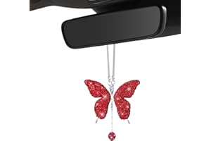 JUSTTOP Bling Butterfly Diamond Car Accessories, Crystal Car Rear View Mirror Charms, Rhinestone Hanging Interior Ornament Pe