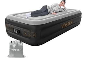 VOSSER Twin Air Mattress with Built in Pump,18''Inflatable Mattress 2 Mins Self-Inflation/Deflation,XL-Long Blow up Mattress Thicker,Flocked Top Air Bed with Storage Bag for Home, Camping & Guests