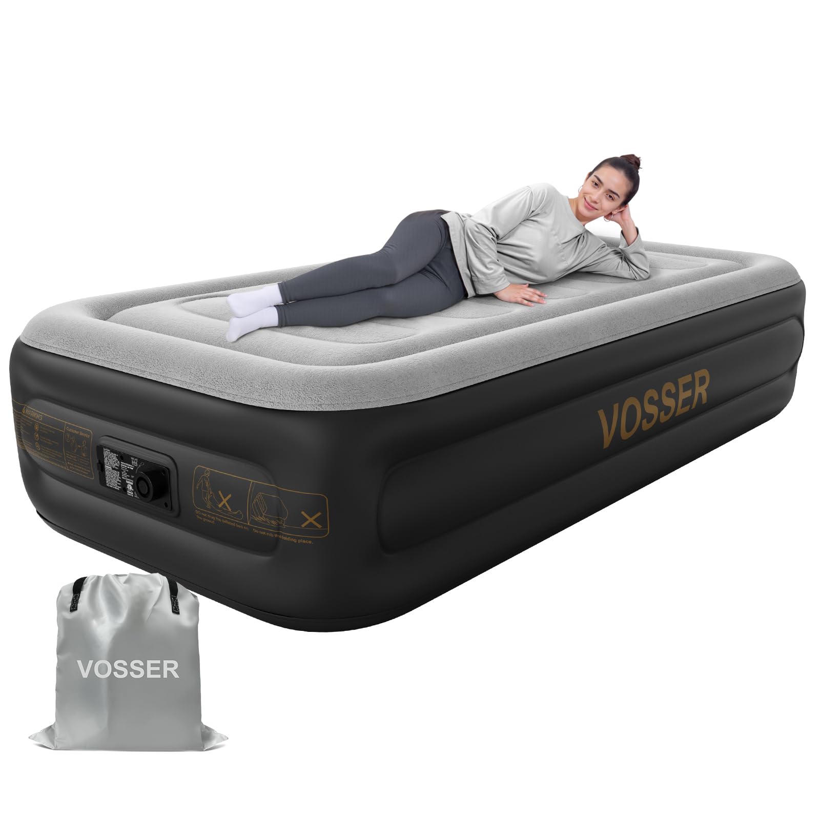 Photo 1 of VOSSER Twin Air Mattress with Built in Pump,18''Inflatable Mattress 2 Mins Self-Inflation/Deflation,XL-Long Blow up Mattress Thicker,Flocked Top Air Bed with Storage Bag for Home, Camping & Guests