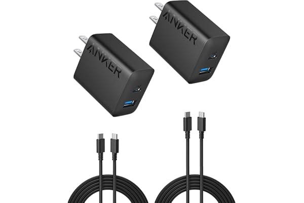 Anker iPhone 15 Charger, Anker USB C Charger, 2-Pack 20W Dual Port USB Fast Wall Charger, USB C Charger Block for iPhone 15/15 Pro/15 Pro Max/iPad Pro/AirPods & More (2-Pack 5 ft USBC Cable Included)