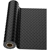 NarwooAuto 4x6 FT Garage Floor Mat, 2.8mm Thickened PVC Flooring Roll for Under Car, Golf Cart Parking Mat, Diamond Plate Black Motorcycle Mat for Warehouse, Basement, Gyms, Trailer(Included Tapes)