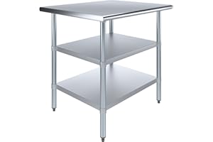 AmGood Stainless Steel Work Table with 2 Shelves | NSF | Metal Utility Table (36" Long x 30" Deep)