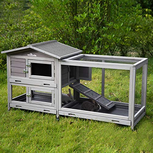 Aivituvin Rabbit Hutch Indoor and Outdoor 62″ Bunny Cage on Wheels with