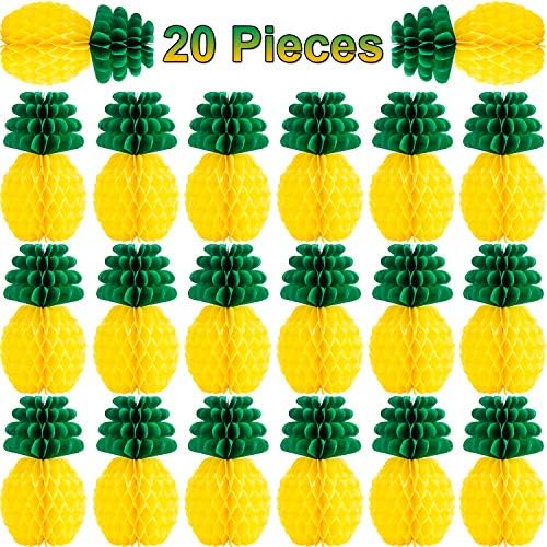 Tanlee 20 Pieces Paper Pineapples Honeycomb Centerpieces Tissue Pineapples Summer Hanging Decorations for Tropical Hawaiian Themed Party Luau Party Supplies (20 Pieces)