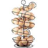 QUTREY Black Metal Egg Skelter with Storage Basket, Spiral Design Egg Holder for Large Egg for Countertop, Kitchen