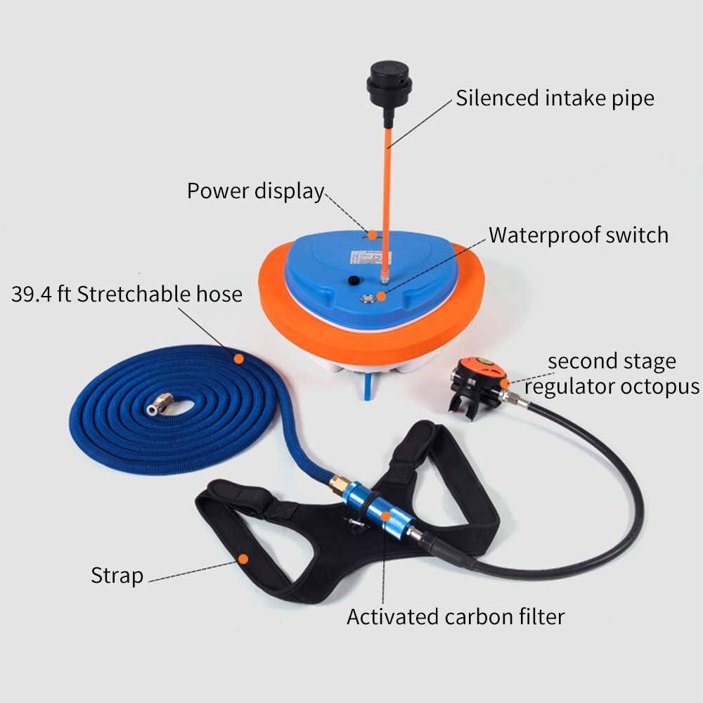 Aquarobo Nemo Diving Ventilator, Portable Rechargeable Scuba Diving Tank, Waterproof Air Compressor with 39 ft Hose & Diving Breathing Regulator Octopus Hookah with Mouthpiece : Sports & Outdoors