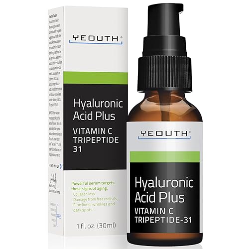 YEOUTH Hyaluronic Acid Serum for Face with Vitamin C, Hydrating Face Serum for Women & Men, Minimize the Look of Wrinkles, Patchy & Dull Skin 1oz