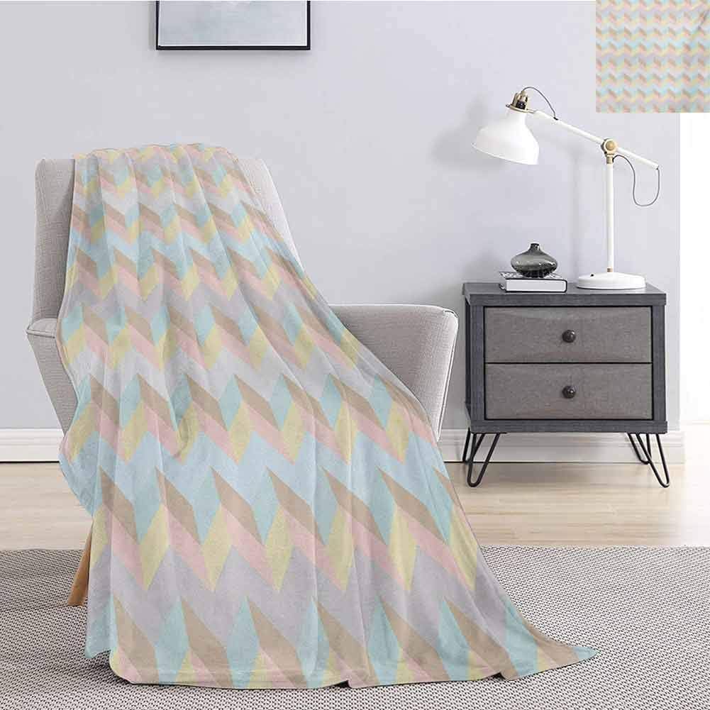Luoiaax Pastel Faux Fleece Throw Blanket Old Fashioned Chevron Pattern Horizontal Zigzag Lines Geometric Abstract Soft Colors for Living Room Bed or Couch Blanket W70 x L93 Inch Multicolor