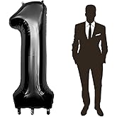 Yimen Bloon 60 Inch Black Number Balloon Large Foil Number Balloons With Base,0-9 Big Number Balloons for Birthday Party Supplies Decorations