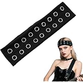 CZMZHFC Punk Rivet Grommet Wide Elastic Headband Y2K Grunge for Women | Y2K Grunge Wide Stretchy Hairband with Hollow Out Eyelets & Punk Rivet Details.Edgy Casual Head Accessory for Women