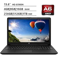 2019 HP Premium 15.6" HD Laptop, AMD A6 Dual-Core 2.6 GHz, 4GB|8GB|16GB RAM, 1TB|2TB HDD, 128GB|256GB|512GB|1TB SSD, WiFi Bluetooth HD Webcam 3-in-1 SD Reader HDMI, Windows 10, Black