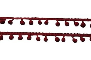 YYCRAFT One Roll 18 Yards Ball Fringe Wide Pom Pom Trim Ribbon Sewing (pom Size 12mm, Burgundy)