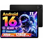 TT.KIDS 2026 Latest 11 Inch Android 16 Tablet, Tablet with 30GB RAM+128GB ROM, 1TB Expandable, 1280 * 800 Eye-Care LCD Display, 7800mAh Battery, WiFi 6+BT5.4 Ultra-Thin Tablet for Study Entertainment