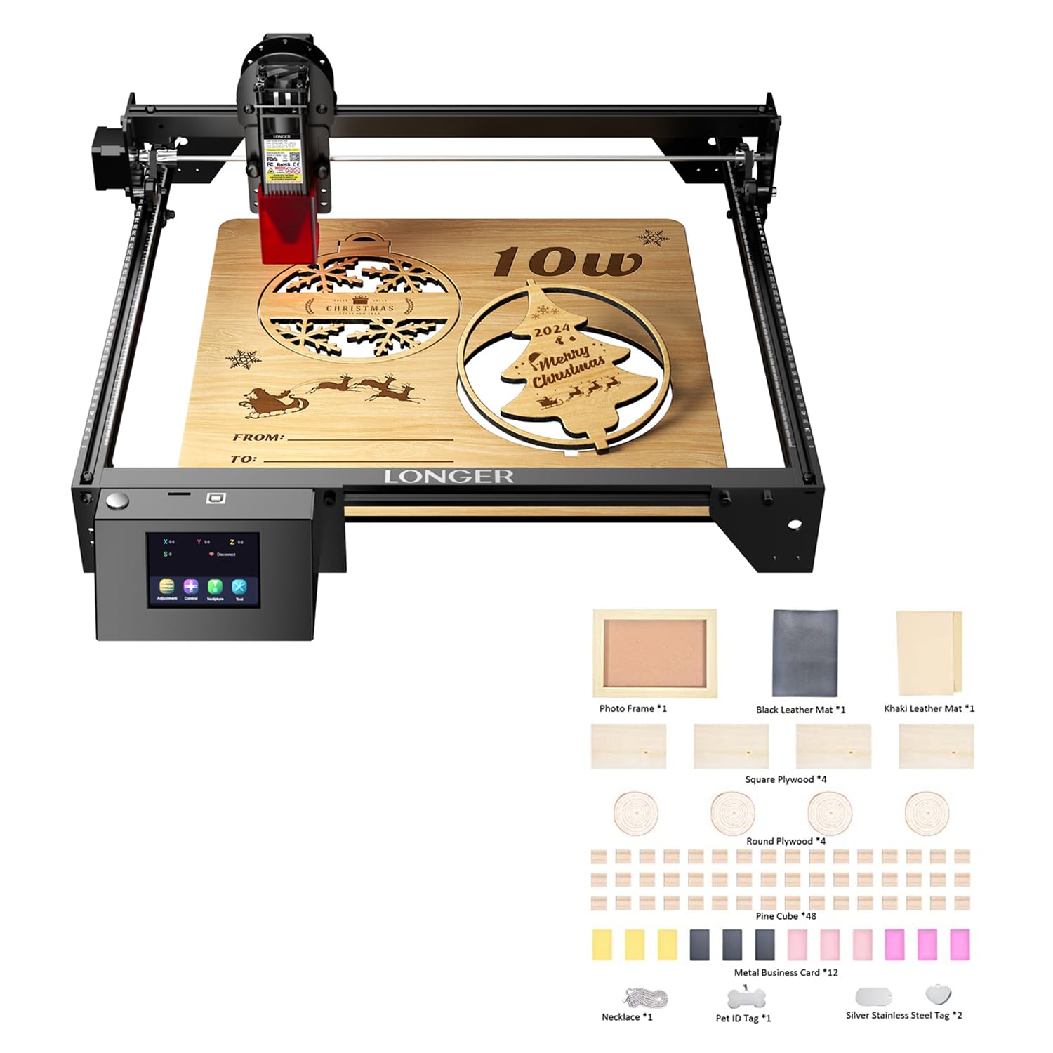 LGT Longer RAY5 10000mW Laser Engraver, Laser Class II & 77pcs Longer Laser Engraving Material Kit