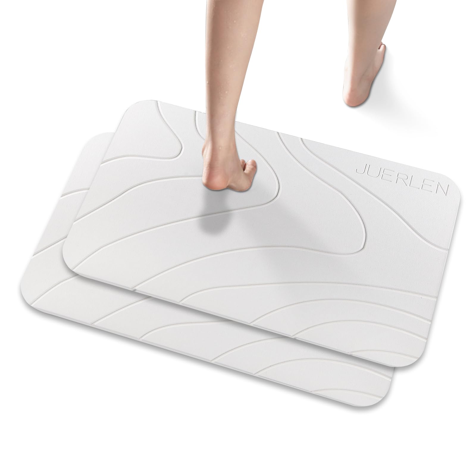 Photo 1 of ***MAJOR DAMAGE*** JUERLEN 2 Pack Diatomaceous Earth Shower Mat, Stone Bath Mat, Nonslip Super Absorbent Fast-Drying Hard Bath Mat for Bathroom Shower Floor, 24 x 16 inch, White Wave Design