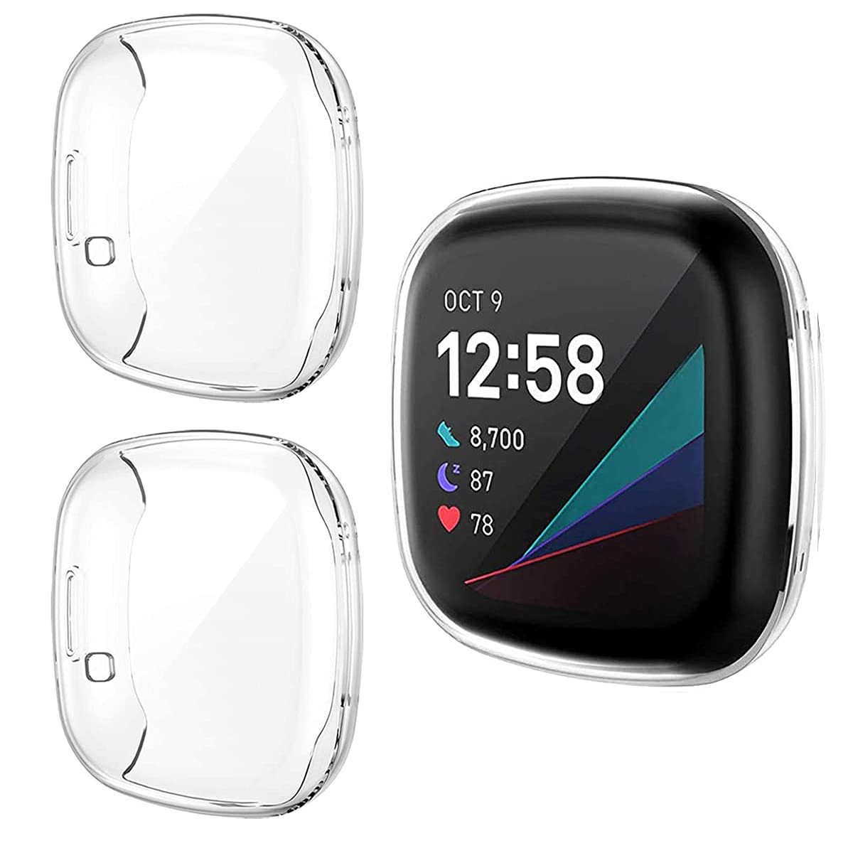 HOMTERN 3-Pack Screen Protector Cases for Fitbit Versa 3 & Fitbit Sense,Flexible Crystal Clear TPU Full Cover Shockproof Scratch-Proof Protective Accessories (3-Pack Clear)