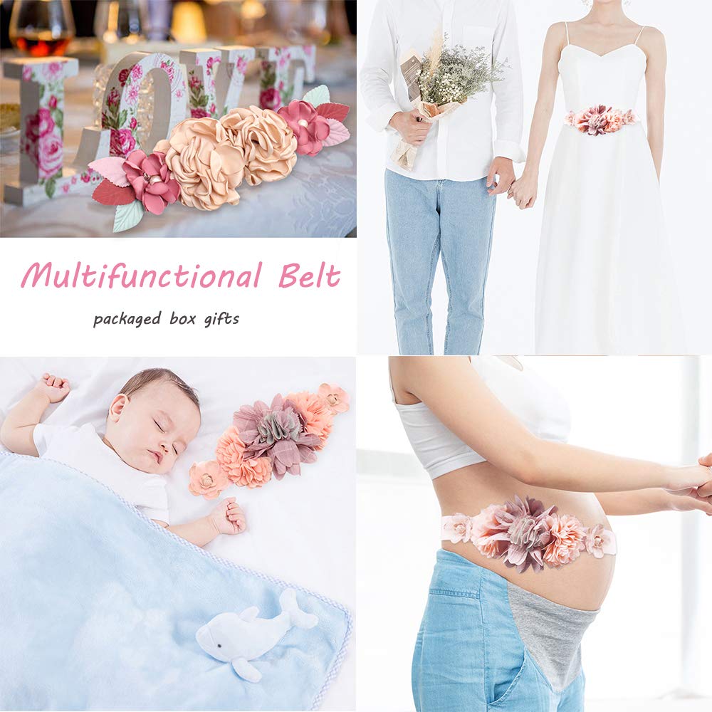 2pcs Flower Maternity Sash Pink Pregnancy Belt Mon To Be Sash for Baby
