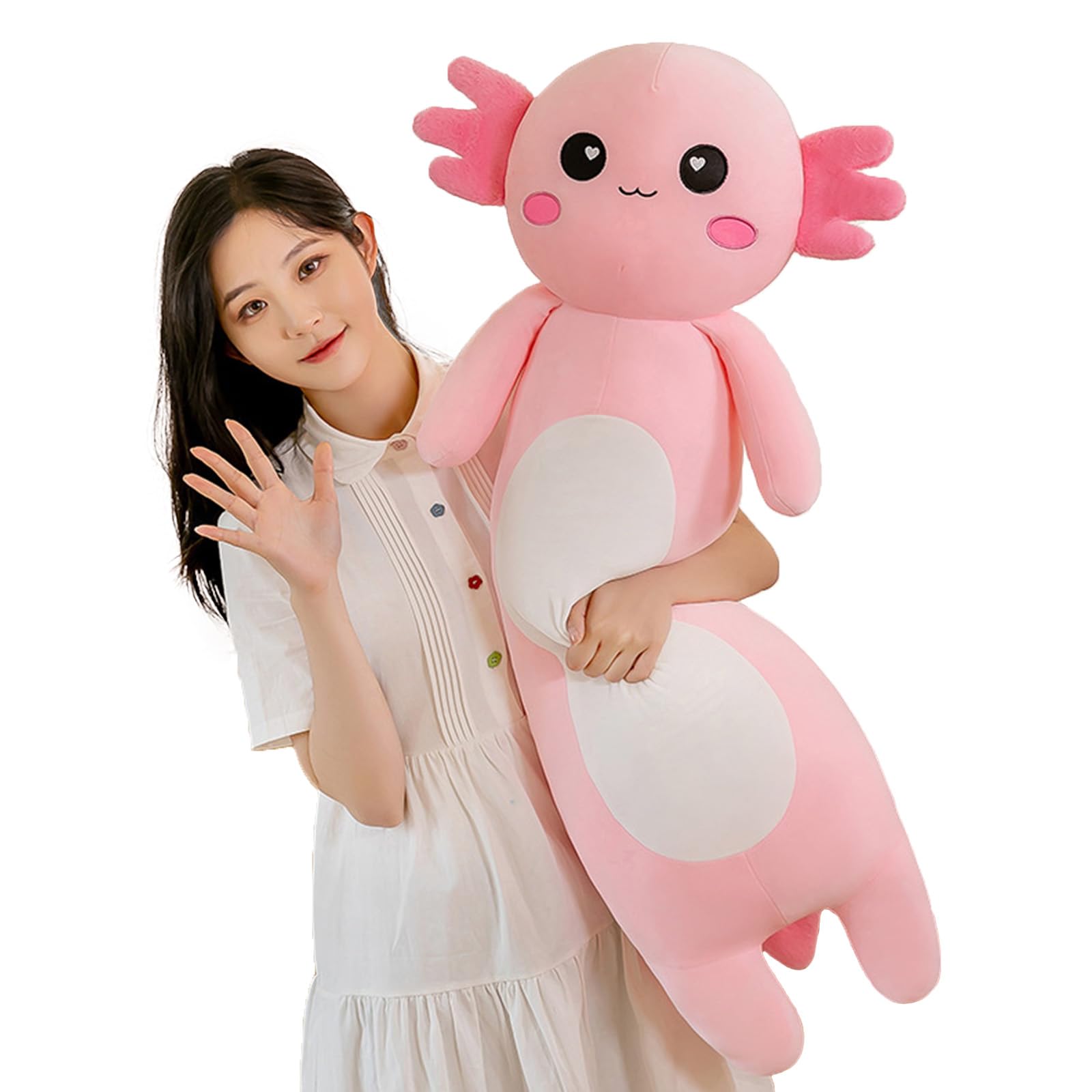 Aiuidun Long Axolotl Plush Pillow, Cute Axolotl Stuffed Animal Body Plush Soft Plushies Doll Toy for Girls Boys(80cm/31.49inch,Pink)