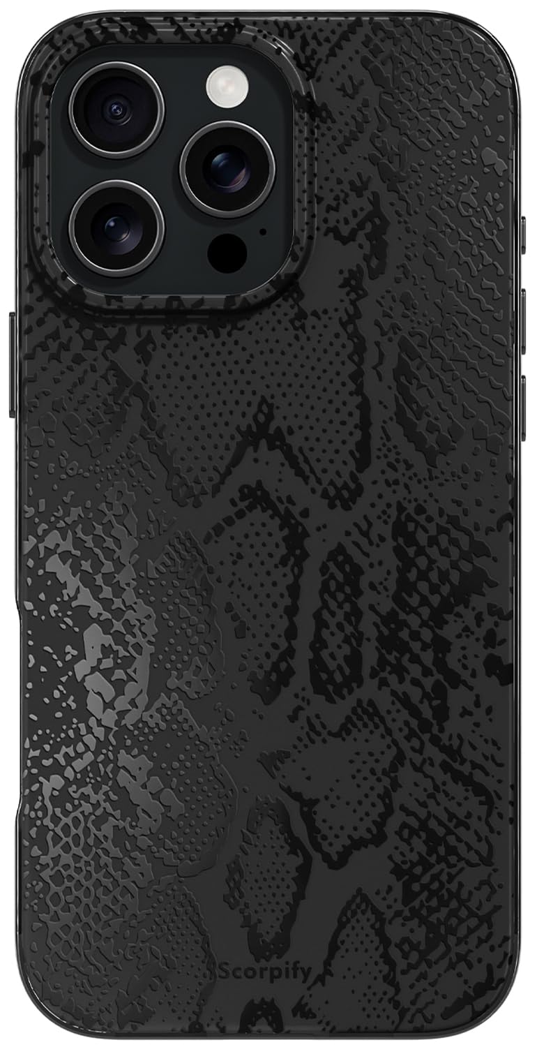 SCORPIFY for iPhone 16 Pro Max Case [Compatible with MagSafe] with Matte Black Snake Print Design, Cute Magnetic Phone Cover for Women Girls and Men, Slim Shockproof Bumper
