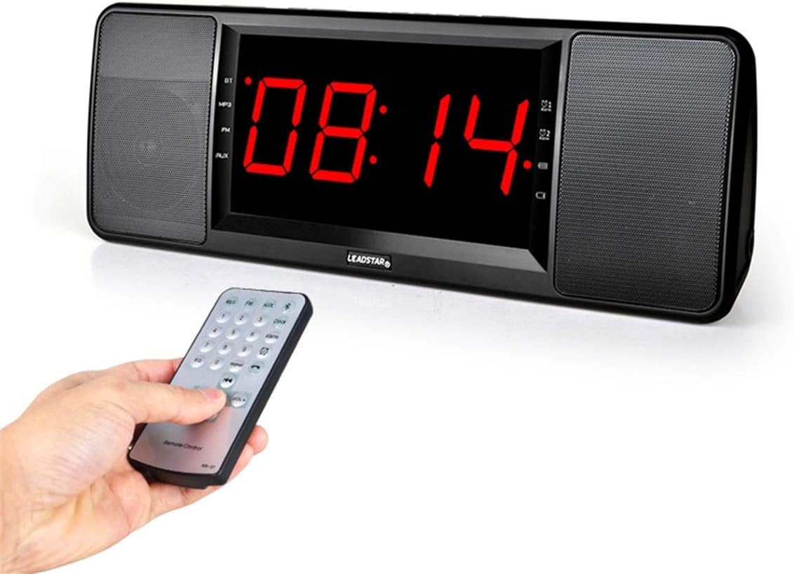 MYGIRLE Wireless Bluetooth Speaker with Remote Control and Digital Clock Double Alarm Clock Dual-speaker Three Level Screen Brightness USB Rechargeable Support U Disk/AUX/TF Card Playback FM Radio