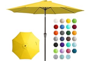 JEAREY 9FT Outdoor Patio Umbrella Outdoor Table Umbrella with Push Button Tilt and Crank, Market Umbrella 8 Sturdy Ribs UV Protection Waterproof for Garden, Deck, Backyard, Pool (Yellow)