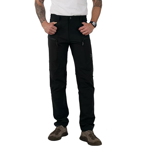 Rdruko Pantalon De Randonnée Pour Homme à Séchage Rapide, Léger, Résistant à L'eau, Pantalon Cargo Avec Poches à Fermeture éclair, Noir, Petit