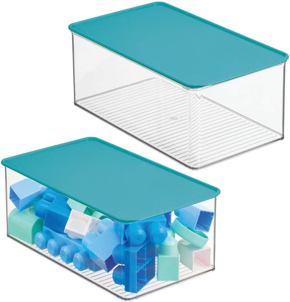 mDesign Playroom Stackable Plastic Storage Box with Lid
