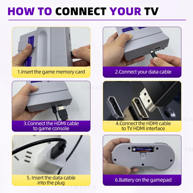 VILCORN Video Game Console 16Bit Super Game Machine Built in 5000 Classic Games Support HDMI 4K TV Plug Play Retro Gaming Console System with Dual Wireless Controllers Gift
