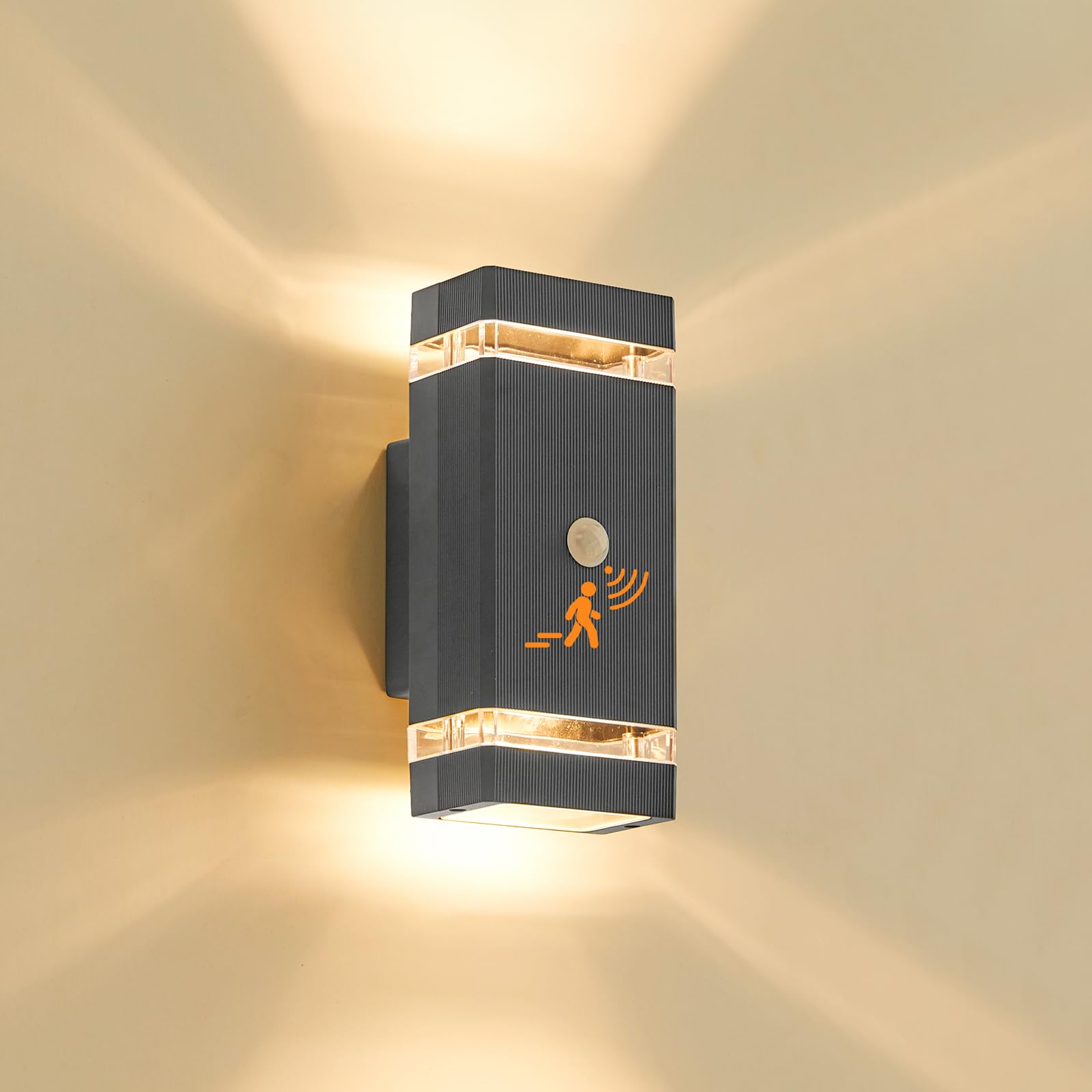 LMP Up Down Outdoor Wall Lights PIR, Motion Sensor Outside Lights Mains Powered, IP65 Square Porch Front Door Light Electric, Waterproof External Modern GU10 LED Lighting Exterior Lamp for House, Grey