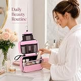 Maliton Hanging Toiletry Bag Pink 4 Layers Foldable Large Capacity 25x18x10cm view 8