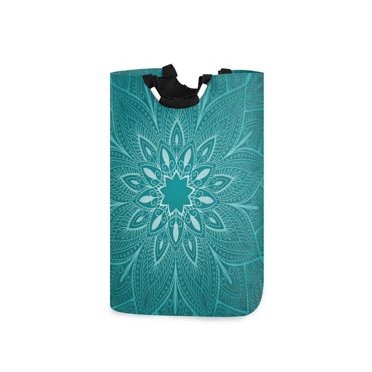 ALAZA Large Collapsible Laundry Baskets with Handles, Teal Mandala Floral Washing Baskets Laundry Hamper for Bedrooms