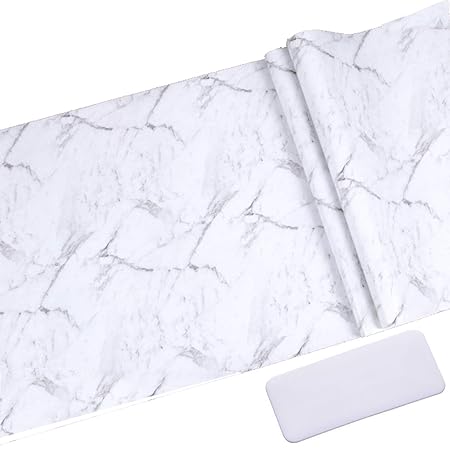 45 * 1000cm Küchen Klebefolie Marmor Folie Selbstklebende Weiß mit Schaber Aufkleber für Schrank Küchenschränke Möbelfolie Se
