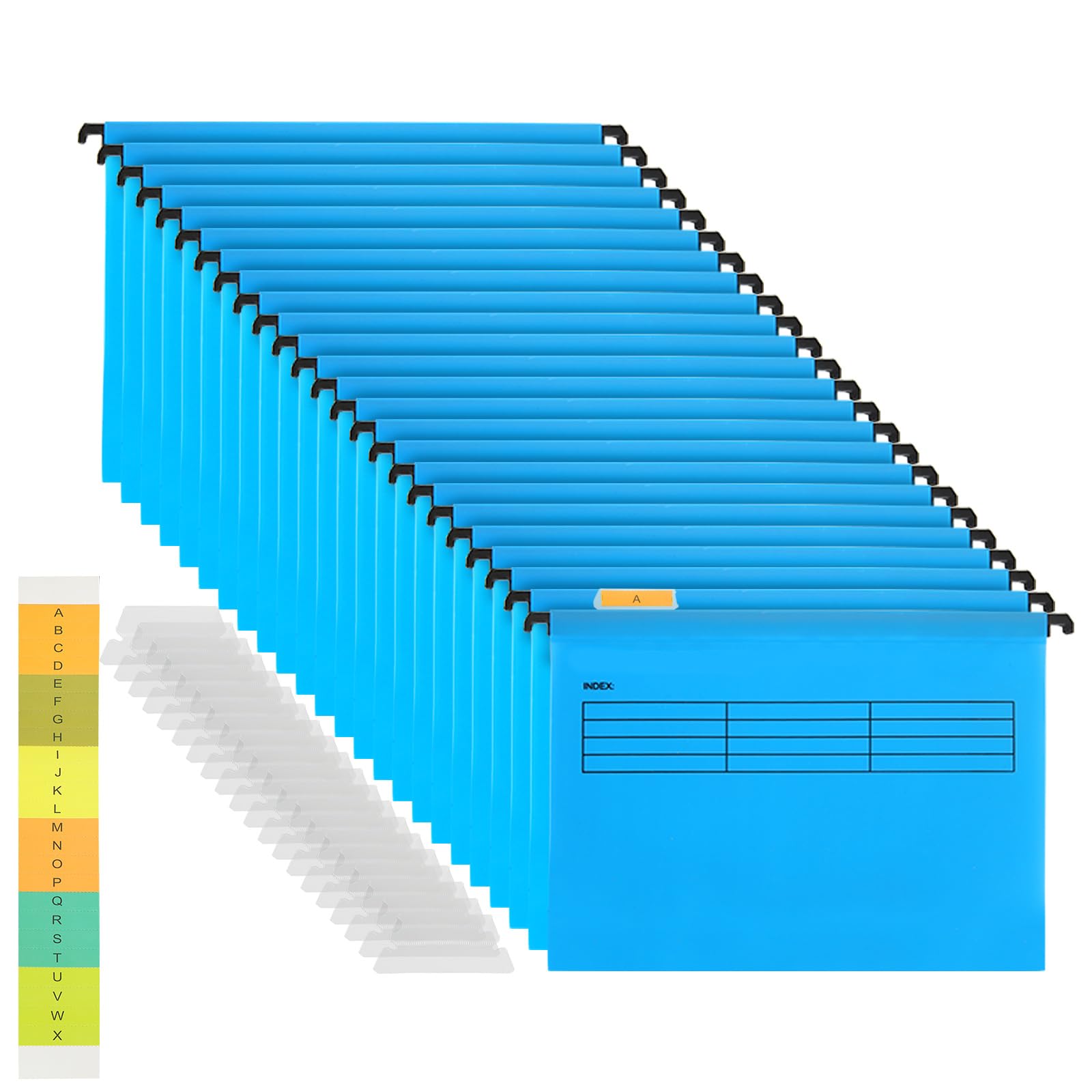 AKOLAFE 20 Pack Suspension Files A4 Hevy Duty Filing Cabinet Suspension Files A4 Filing Cabinet Dividers Foolscap Blue Hanging Files with Tabs and Inserts for Office, Home and School