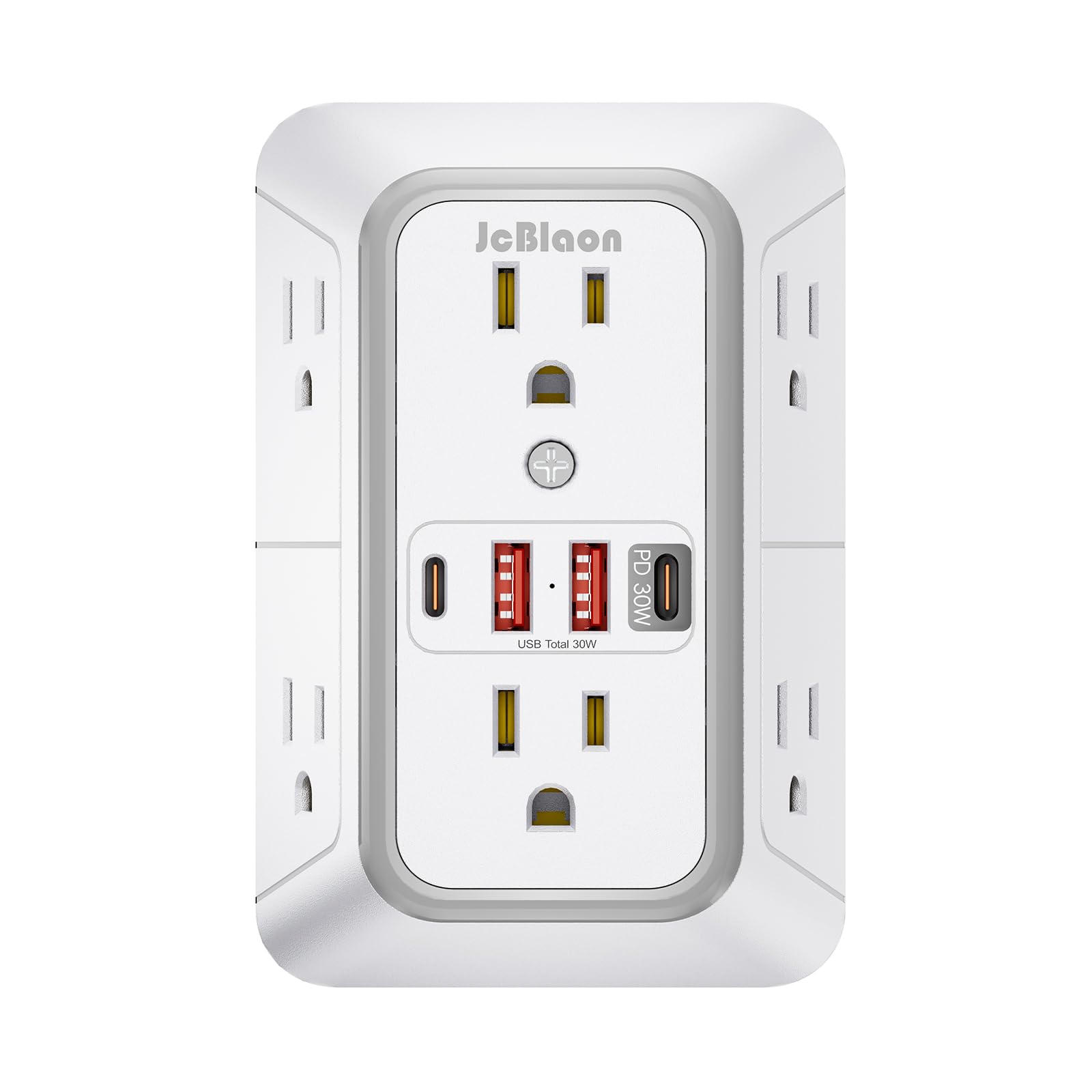 JcBlaon Surge Protector Outlet Extender 6 Outlet Extender with 4 USB Ports (PD 30W), 3 Sided 1050J Multi Plug Wall Adapter Power Strip for Home Travel Office Essentials Image