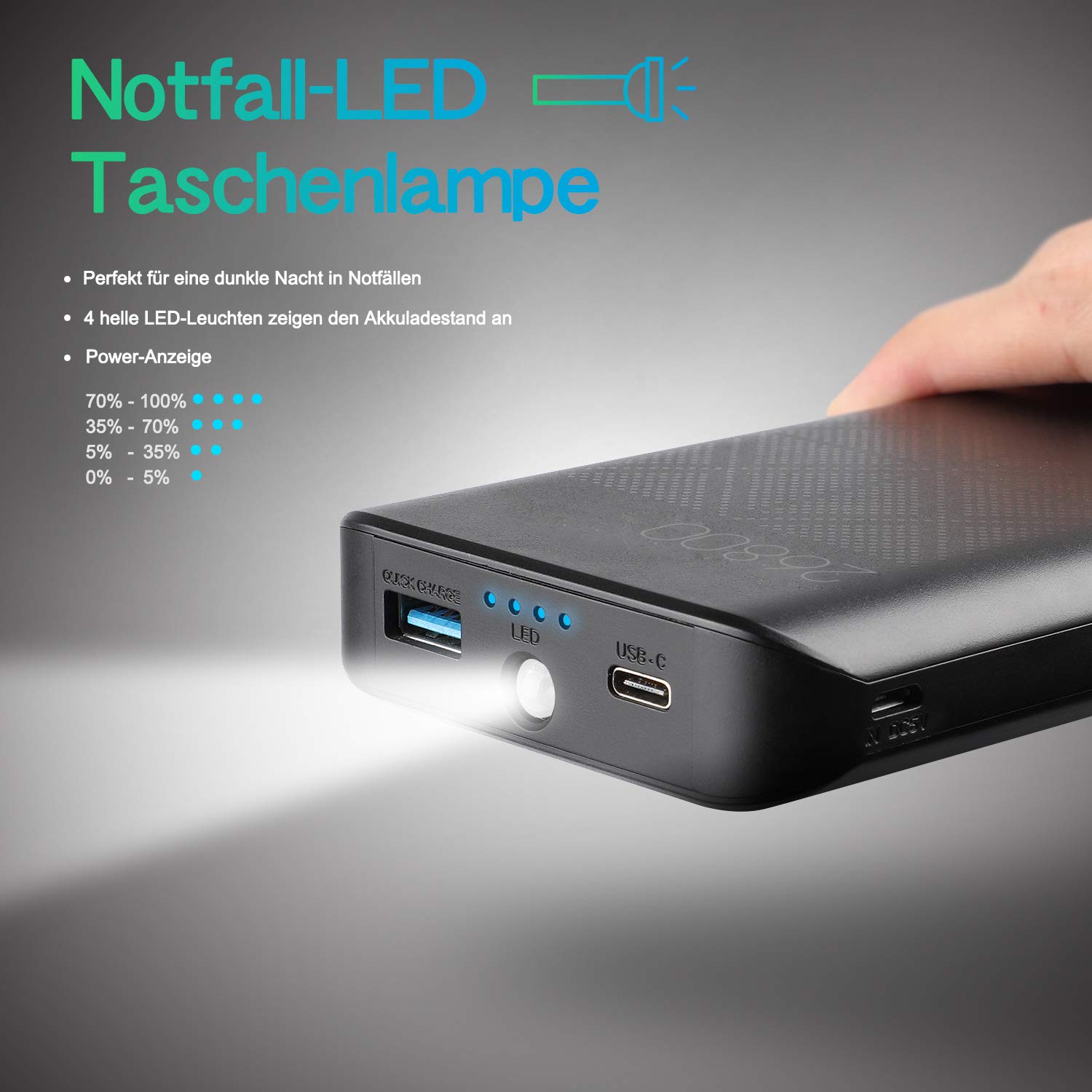 LOBKIN Tragbares Ladegerät 26800mAh 18W Hohe Kapazität Externer Akku, PD3.0&QC3.0 Schnell Wiederaufladbar Power Bank, Typ C Tragbares Telefon Ladegerät für Smartphone, iPad und Tablet