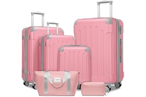 LARVENDER Luggage Sets 6 Piece Hardshell Expandable Suitcases with Spinner Wheels TSA Lock, Lightweight ABS Travel Carry On Suitcase Set for Women, Pink