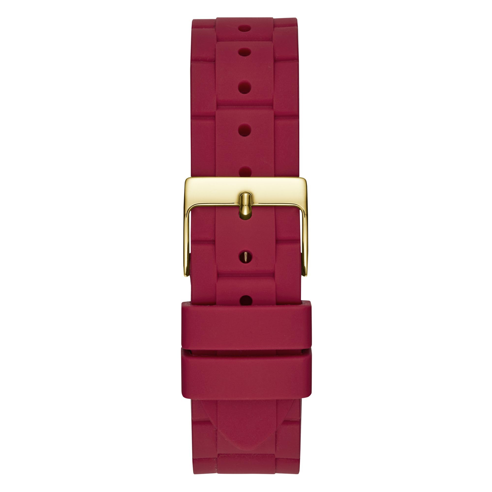GUESS Women's Gold-Tone + Iconic Red Stain Resistant Silicone Watch
